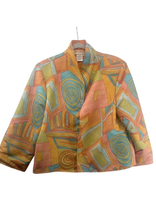 Norm Thompson Jackets & Blazers - Vintage Norm Thompson Blazer Sz L Orange/Teal Artsy Abstract Faux-Suede Boho